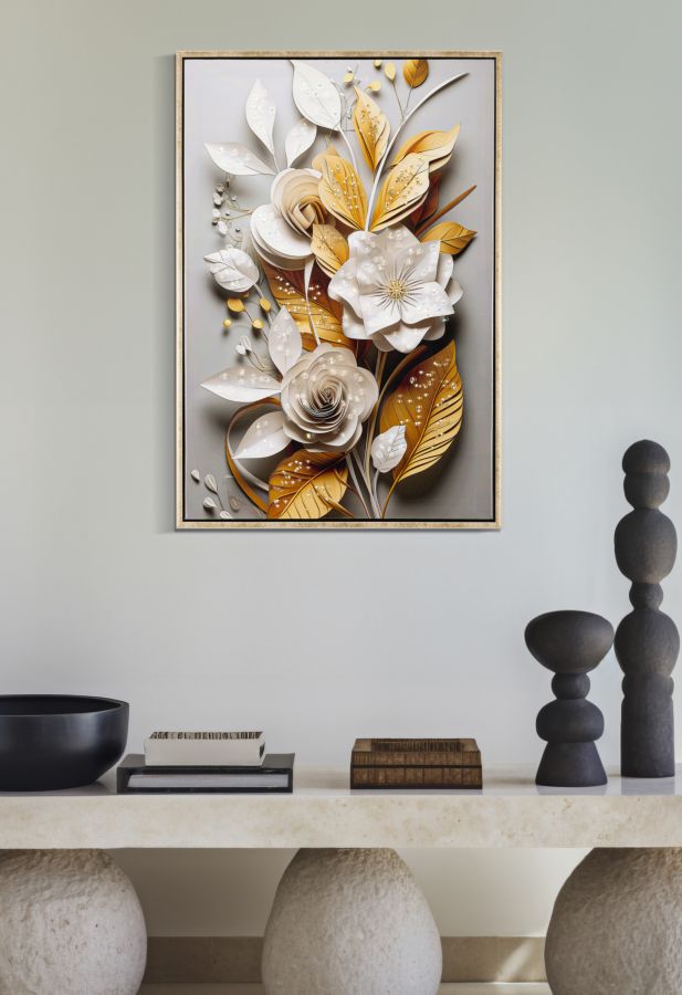 Pintura Sobre Tela Lacado Flora com Moldura Cm 42x3,5x62