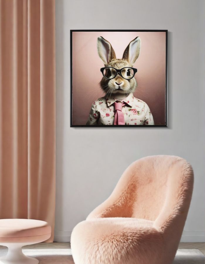 Pintura Sobre Tela Lacado Bunny com Moldura Cm 62,5x2,8x62,5