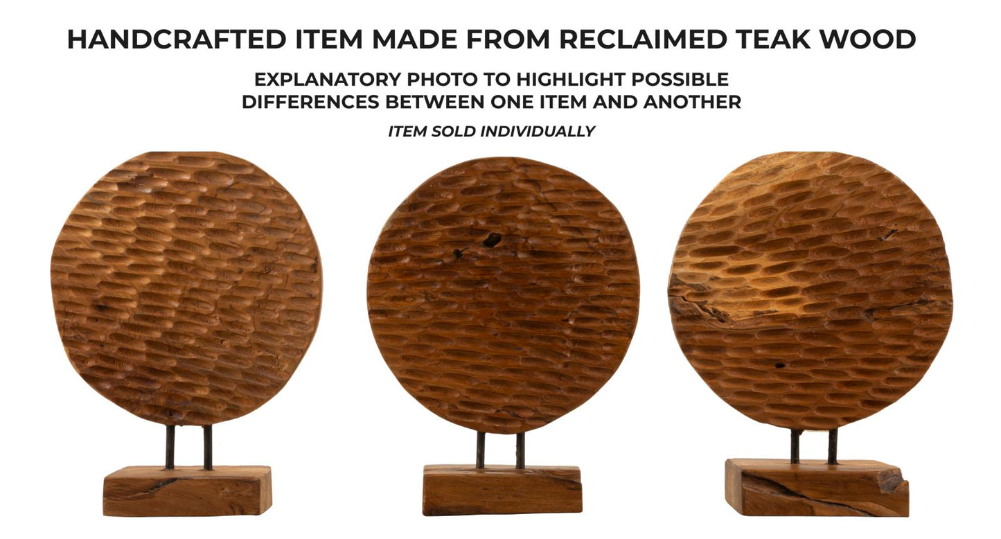 Escultura Coin em Teca Reciclada Cm 30x15,5x40