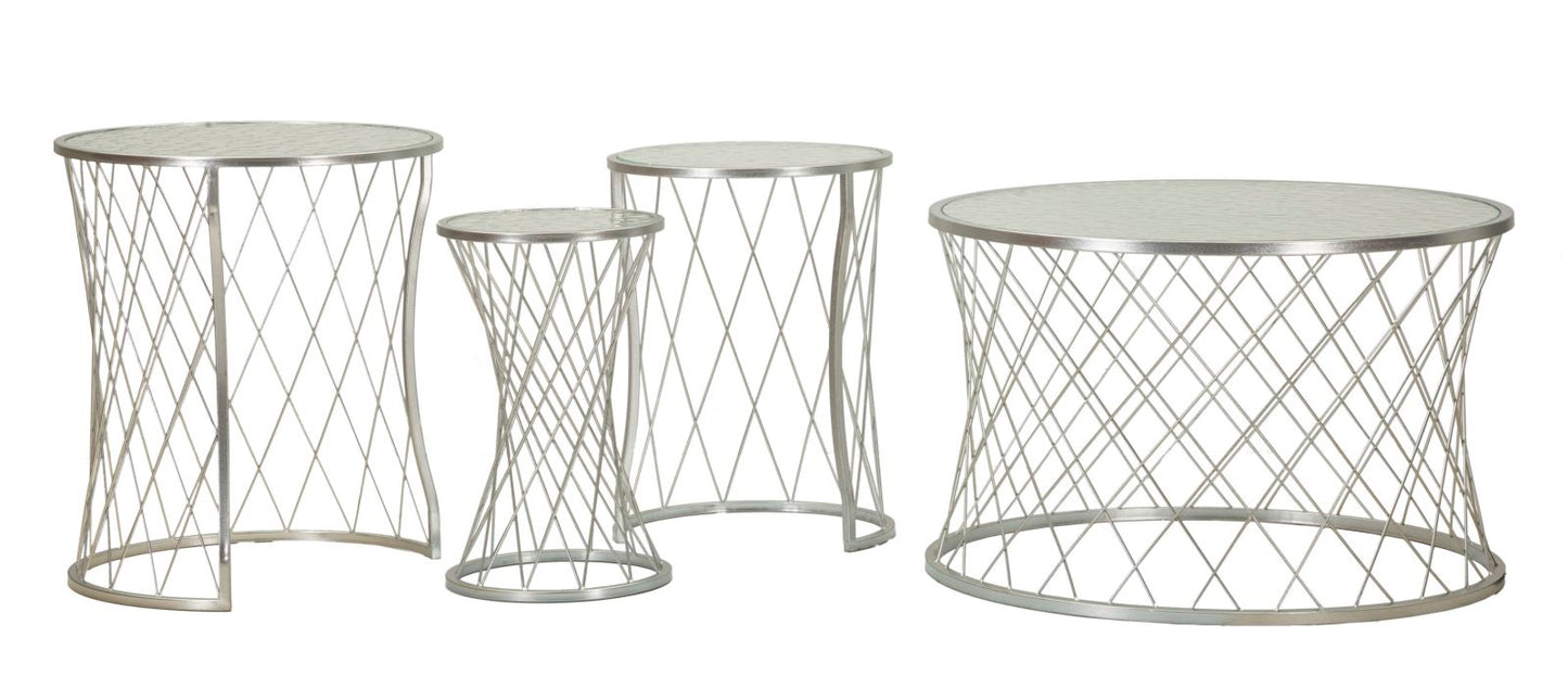 Mesas Auxiliares Noah Prateado Conjunto 4 Un. Cm ø 70x45-47x54,5-36x50-28x45