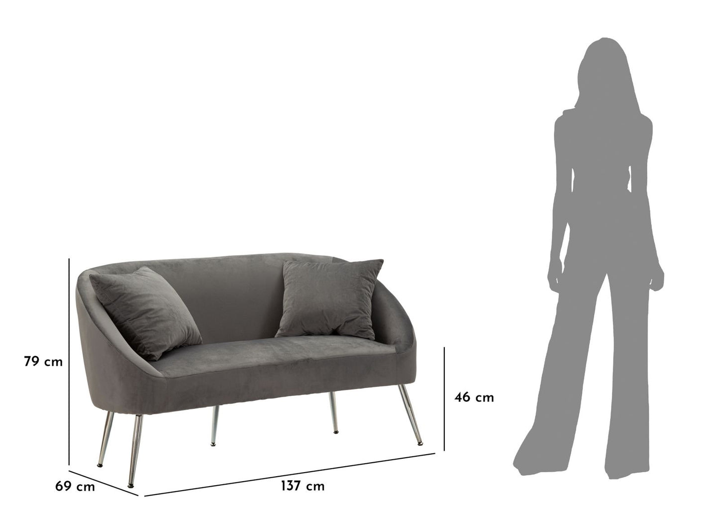 Sofá Pequeno Silvery com Cuscini Cm 137x69x79