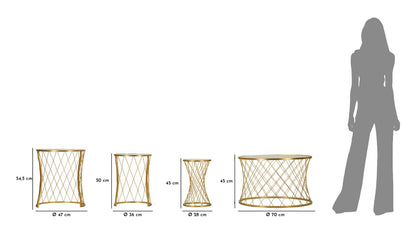 Mesas Auxiliares Noah Dourado Conjunto 4 Un. Cm ø 70x45-47x54,5-36x50-28x45