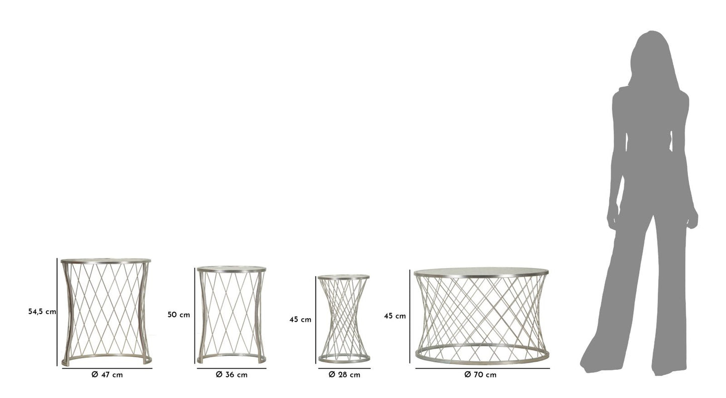 Mesas Auxiliares Noah Prateado Conjunto 4 Un. Cm ø 70x45-47x54,5-36x50-28x45