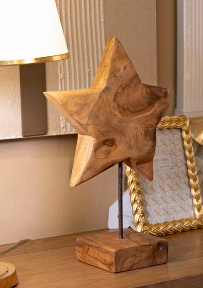 Escultura Estrela em Teca Reciclada Cm 28x12x42