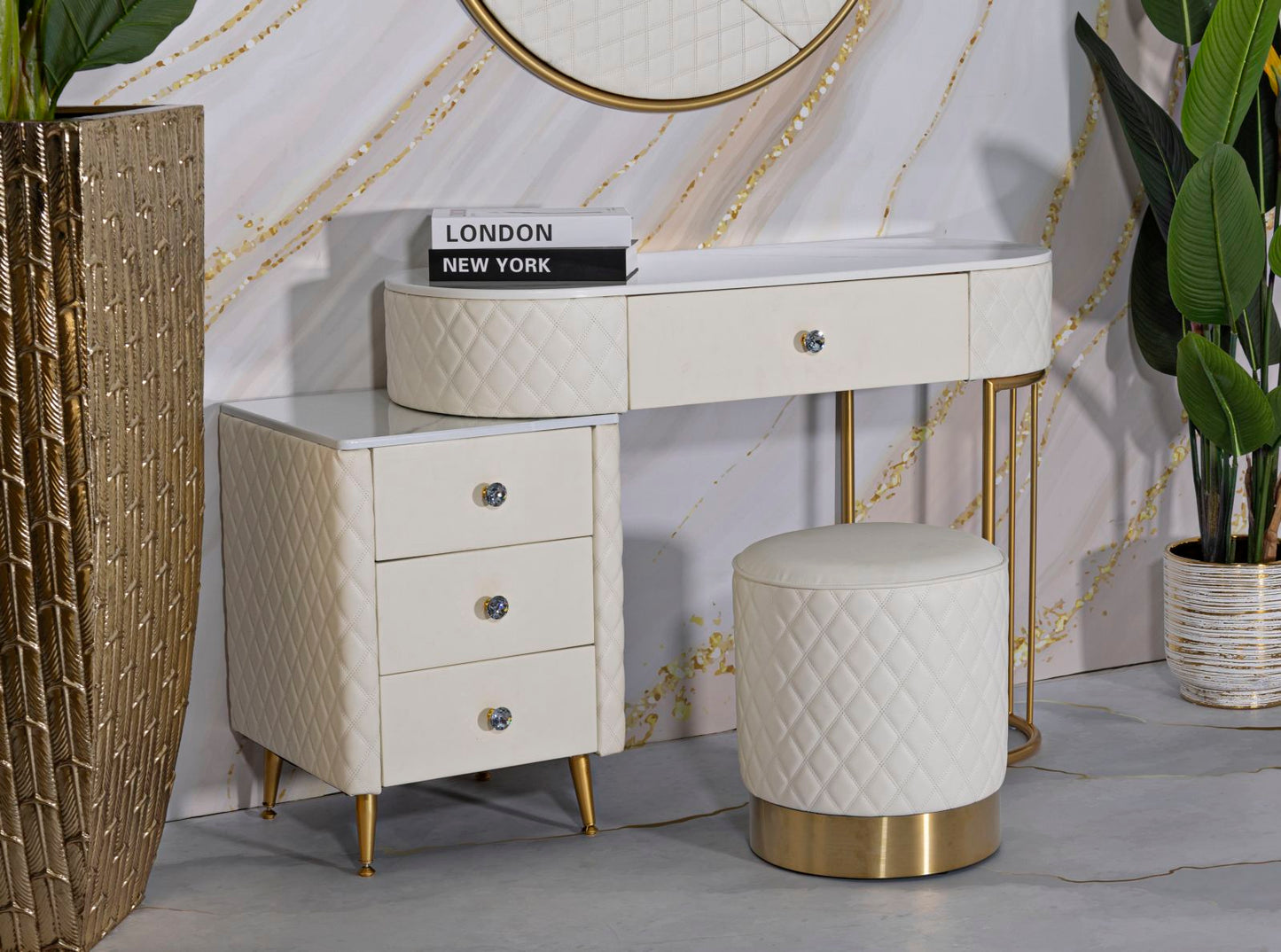 Toeletta Sharon Panna com Pufe Cm 120x40x75 (Pufe Ø36x39)