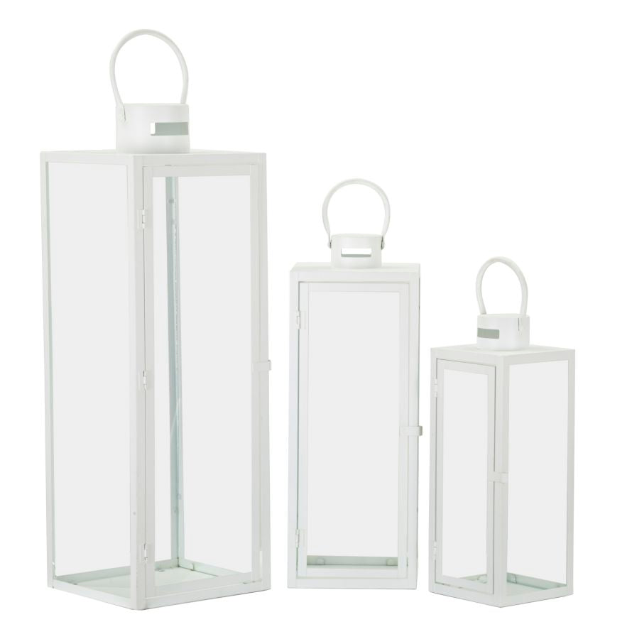 Lanterna Branco Conjunto 3 Un. Cm 22x22x66-18x18x49,5-14x14x39