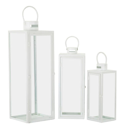 Lanterna Branco Conjunto 3 Un. Cm 22x22x66-18x18x49,5-14x14x39