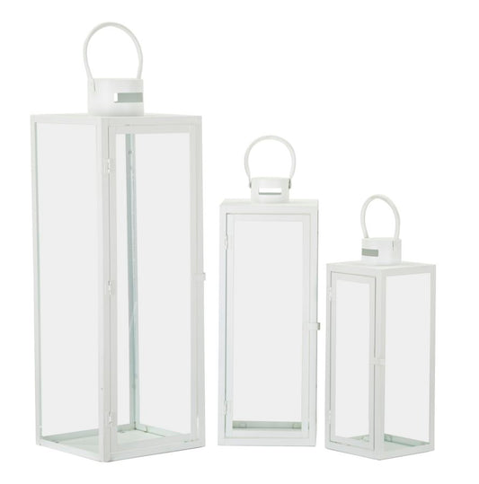 Lanterna Branco Conjunto 3 Un. Cm 22x22x66-18x18x49,5-14x14x39