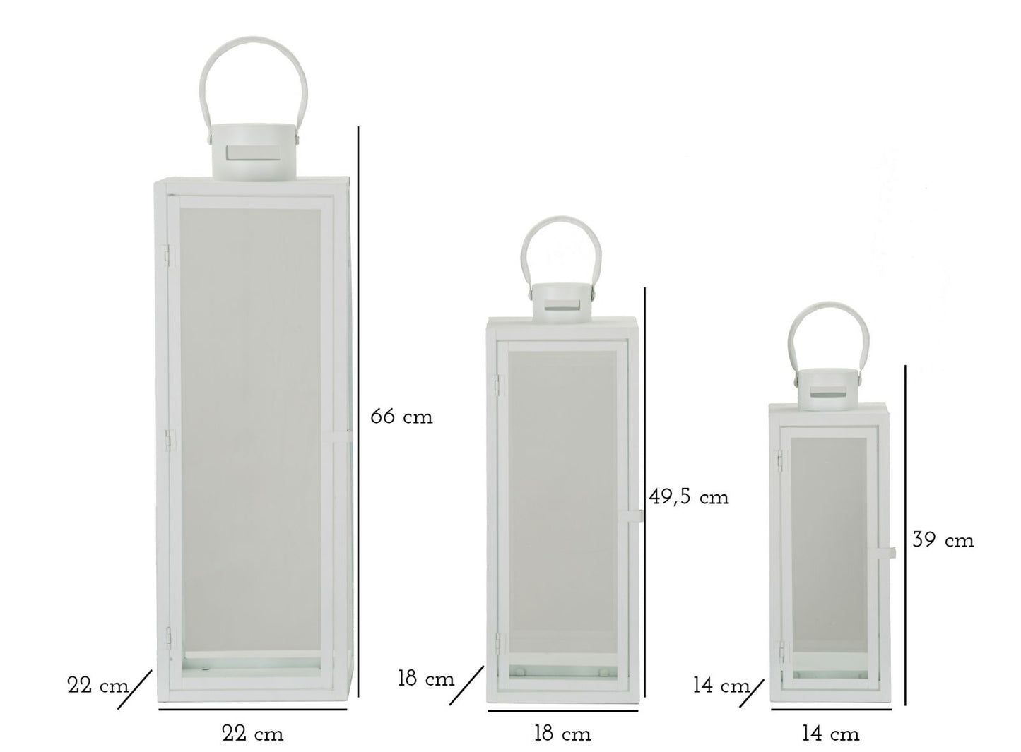 Lanterna Branco Conjunto 3 Un. Cm 22x22x66-18x18x49,5-14x14x39