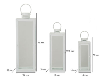 Lanterna Branco Conjunto 3 Un. Cm 22x22x66-18x18x49,5-14x14x39
