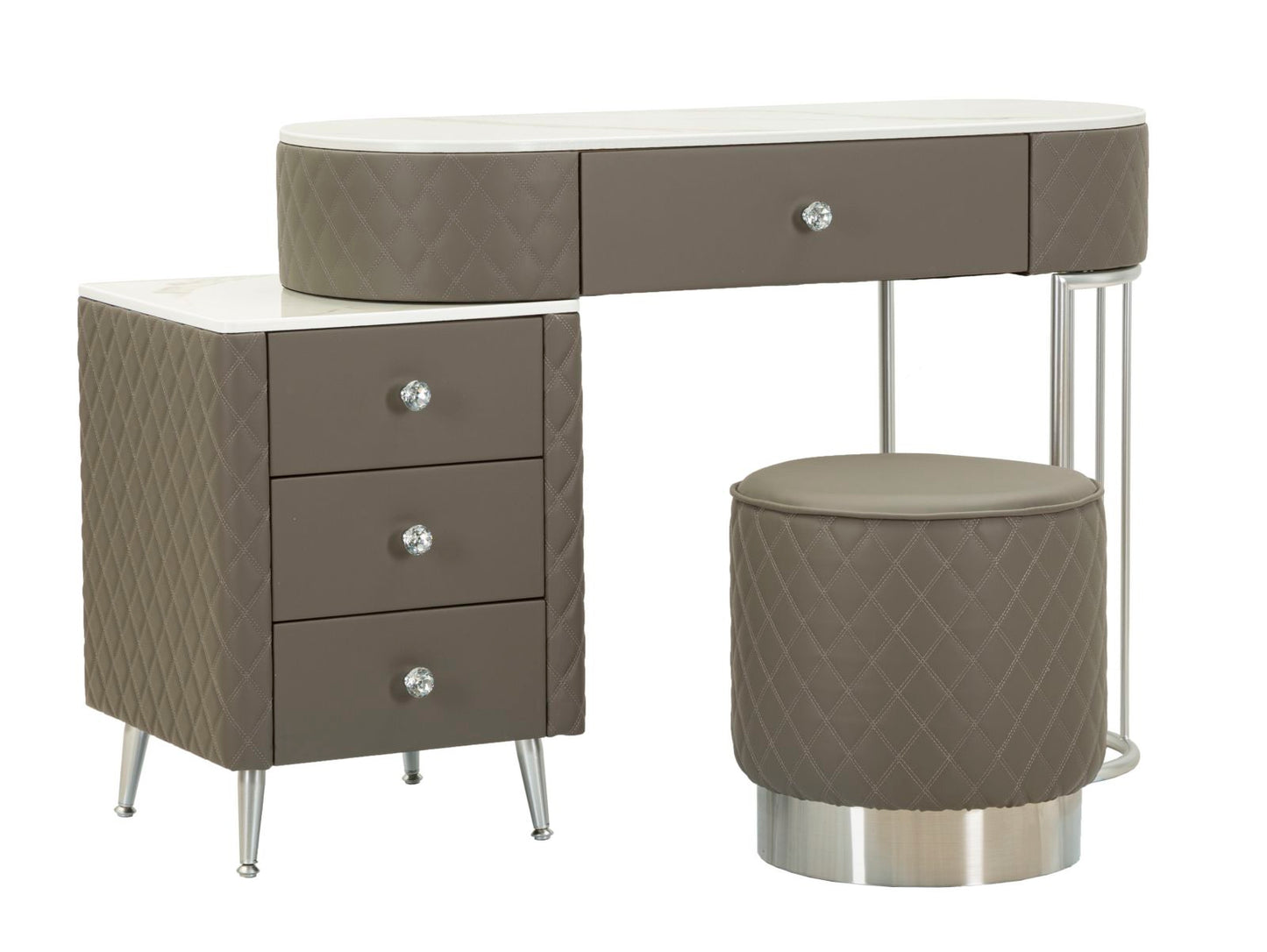 Toeletta Sharon Grigia com Pufe Gambe Argento Cm 120x40x75 (Pufe Ø36x39)