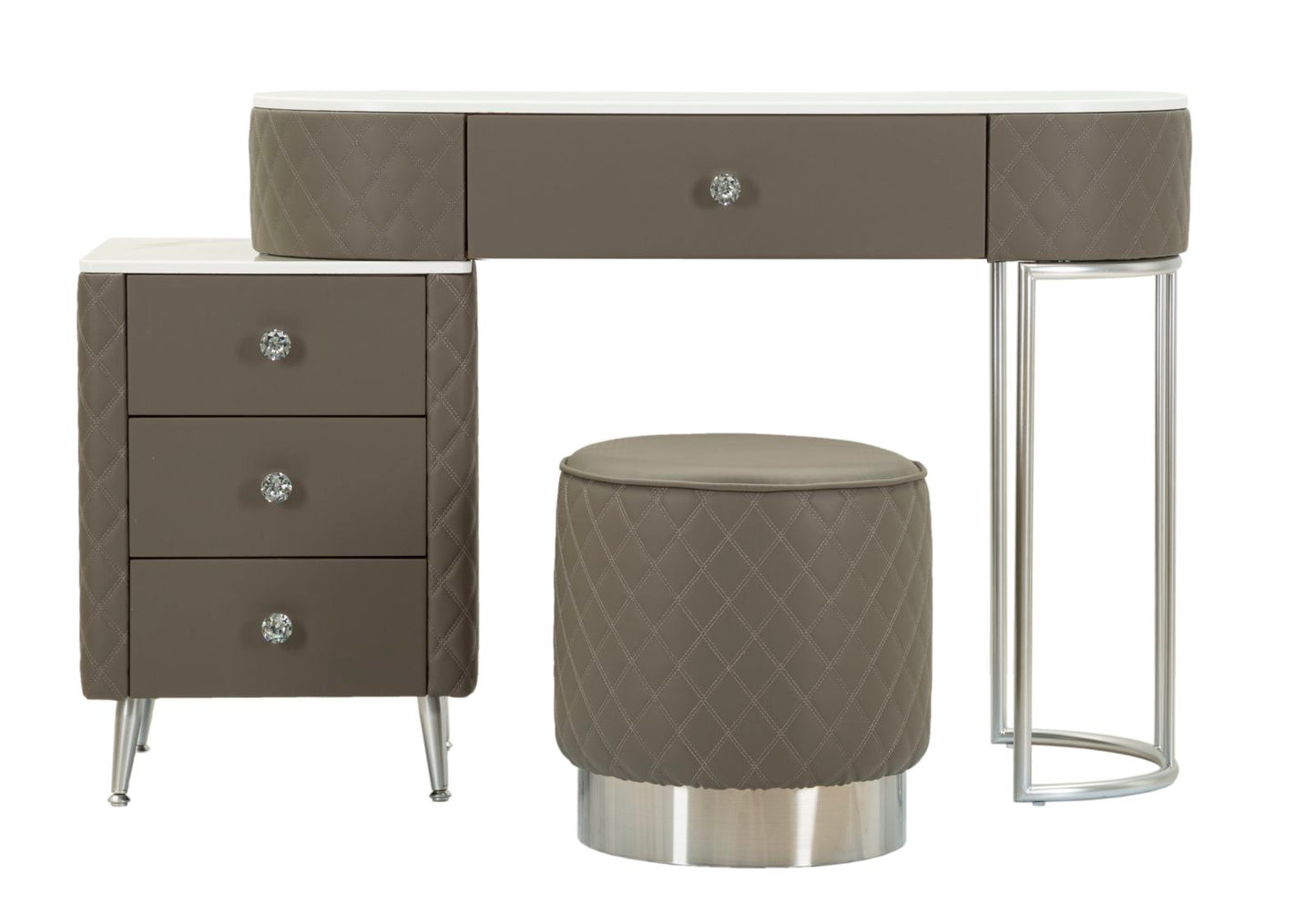 Toeletta Sharon Grigia com Pufe Gambe Argento Cm 120x40x75 (Pufe Ø36x39)