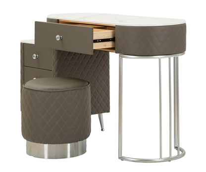 Toeletta Sharon Grigia com Pufe Gambe Argento Cm 120x40x75 (Pufe Ø36x39)