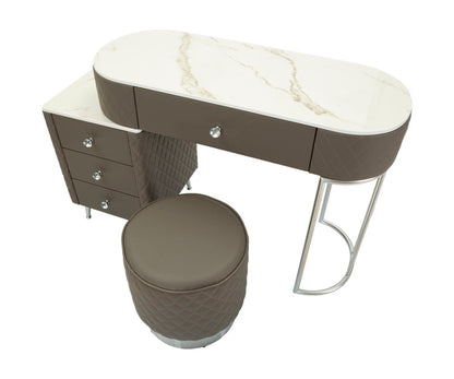 Toeletta Sharon Grigia com Pufe Gambe Argento Cm 120x40x75 (Pufe Ø36x39)