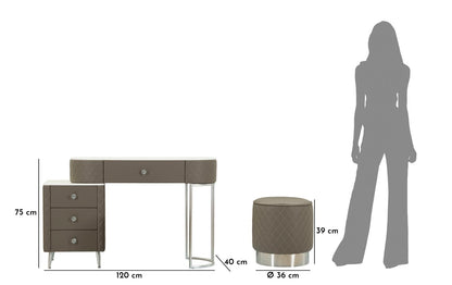 Toeletta Sharon Grigia com Pufe Gambe Argento Cm 120x40x75 (Pufe Ø36x39)