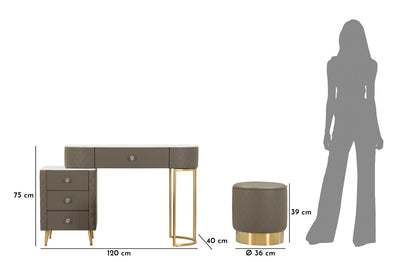 Toeletta Sharon Grigia com Pufe Cm 120x40x75 (Pufe Ø36x39)