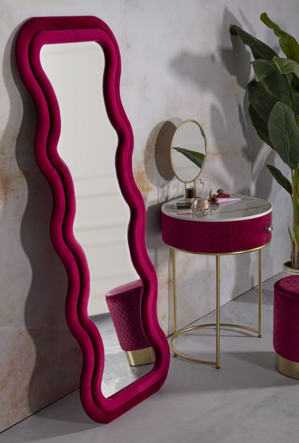Espelho de Parede Emily Veludo Fuxia Cm 60x6x160 (misura Espelho Cm 42x144)