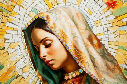 Pintura Sobre Tela Lacado Madonna -A- com Moldura Cm 72x4x102