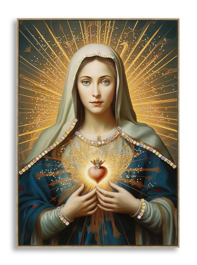 Pintura Sobre Tela Lacado Madonna -B- com Moldura Cm 72x4x102