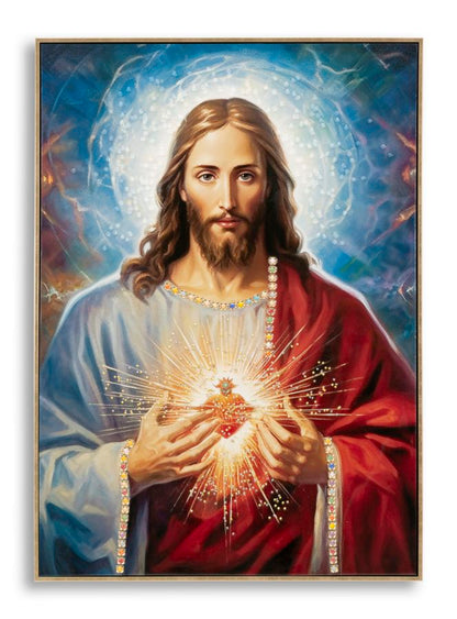 Pintura Sobre Tela Lacado Jesus com Moldura Cm 72x4x102