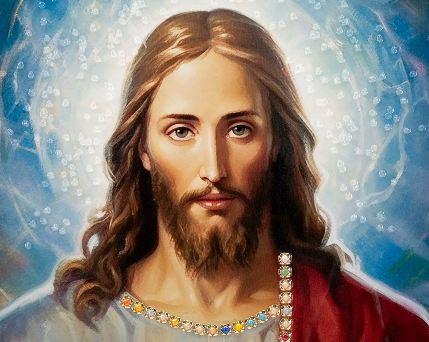 Pintura Sobre Tela Lacado Jesus com Moldura Cm 72x4x102