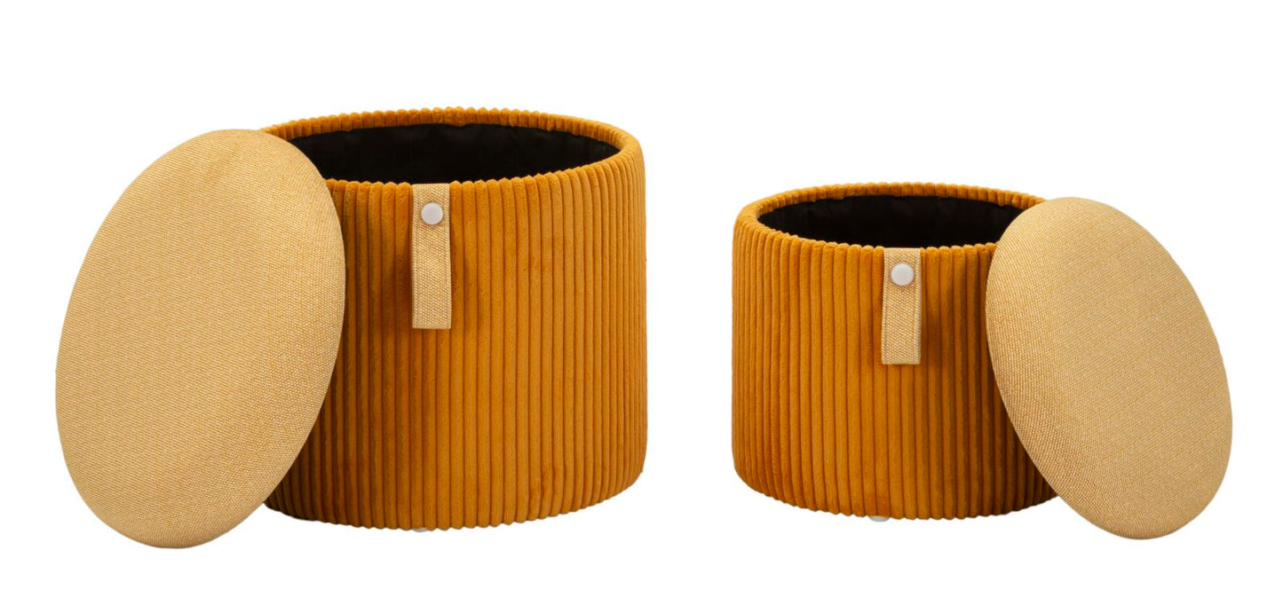 Pufe com Recipiente Bolzano Senape Conjunto 2 Un. Cm ø 38x38-32x28