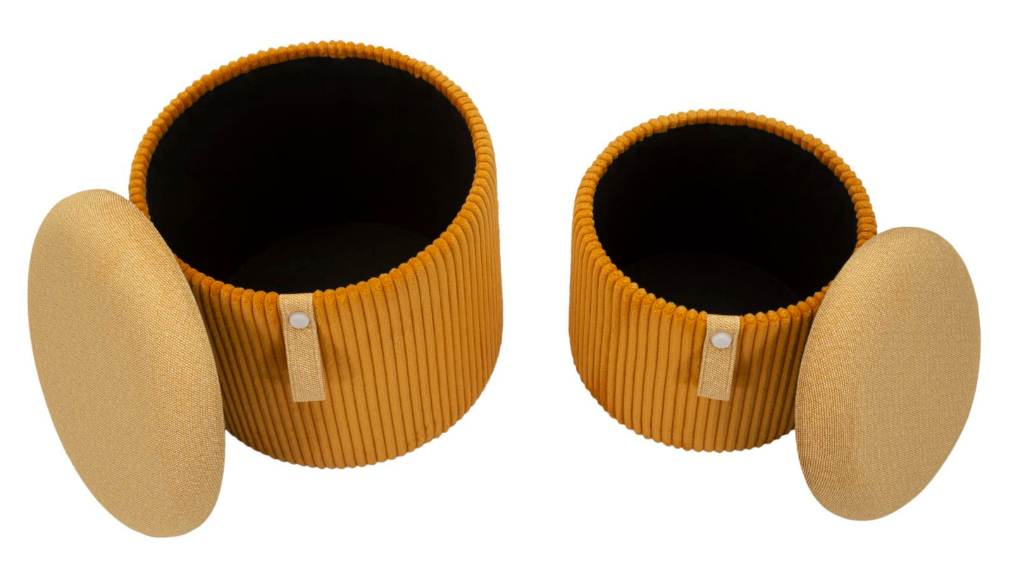 Pufe com Recipiente Bolzano Senape Conjunto 2 Un. Cm ø 38x38-32x28