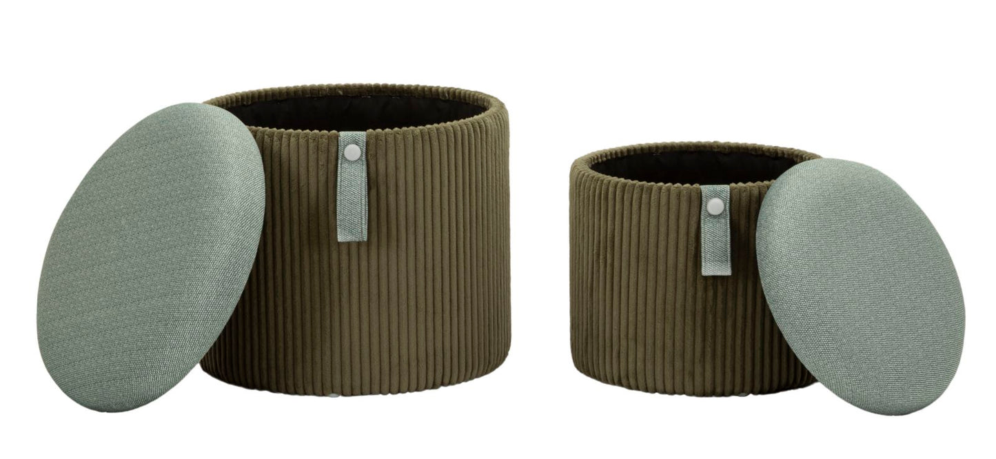 Pufe com Recipiente Bolzano Verde Conjunto 2 Un. Cm ø 38x38-32x28
