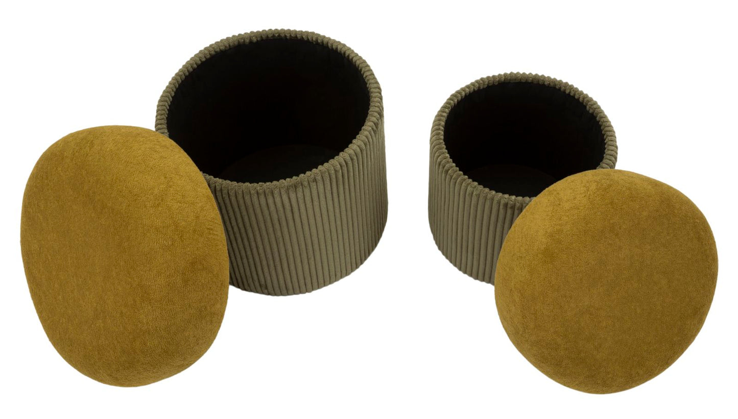 Pufe com Recipiente Aspen Verde Conjunto 2 Un. Cm ø 42x44-35x37