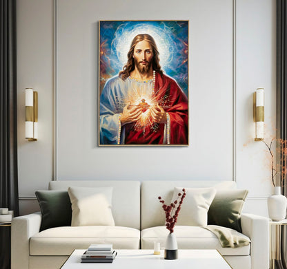 Pintura Sobre Tela Lacado Jesus com Moldura Cm 72x4x102