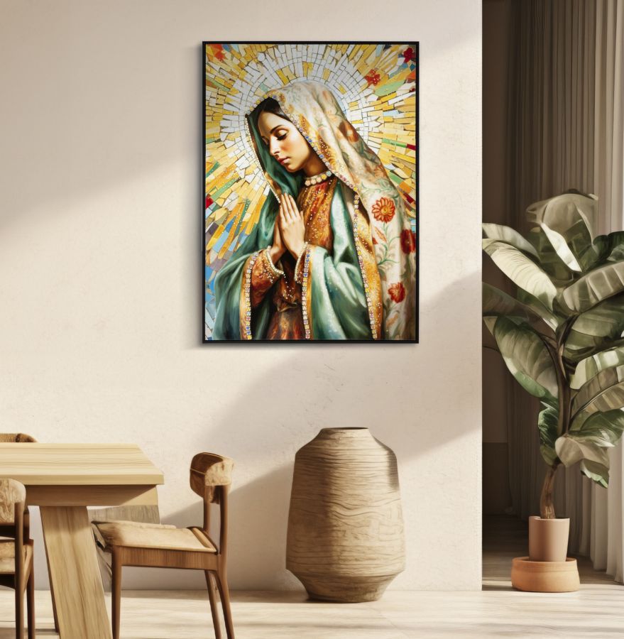 Pintura Sobre Tela Lacado Madonna -A- com Moldura Cm 72x4x102