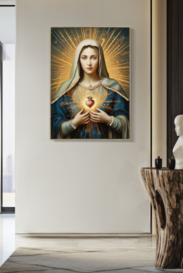 Pintura Sobre Tela Lacado Madonna -B- com Moldura Cm 72x4x102