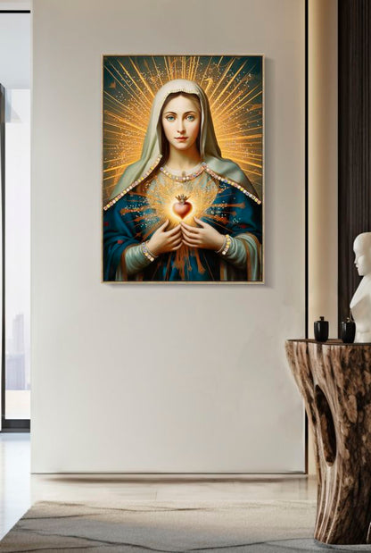 Pintura Sobre Tela Lacado Madonna -B- com Moldura Cm 72x4x102
