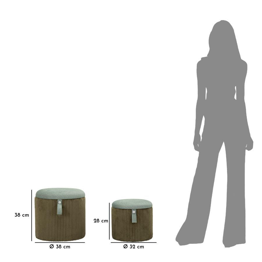 Pufe com Recipiente Bolzano Verde Conjunto 2 Un. Cm ø 38x38-32x28