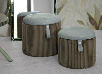 Pufe com Recipiente Bolzano Verde Conjunto 2 Un. Cm ø 38x38-32x28