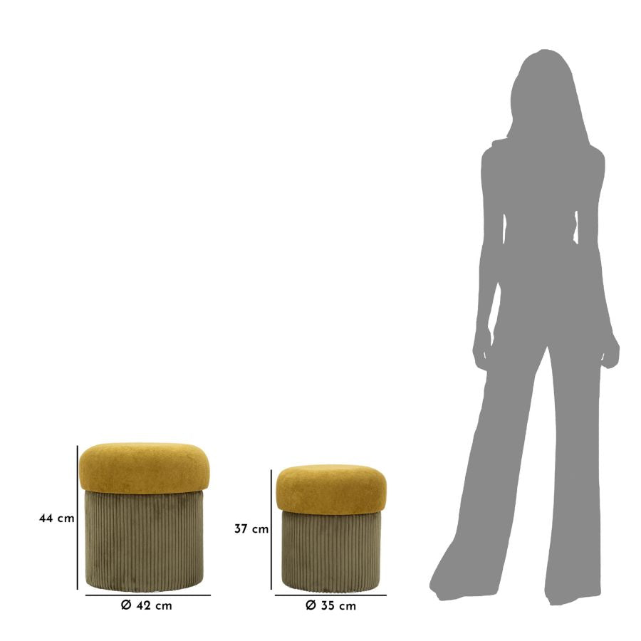 Pufe com Recipiente Aspen Verde Conjunto 2 Un. Cm ø 42x44-35x37