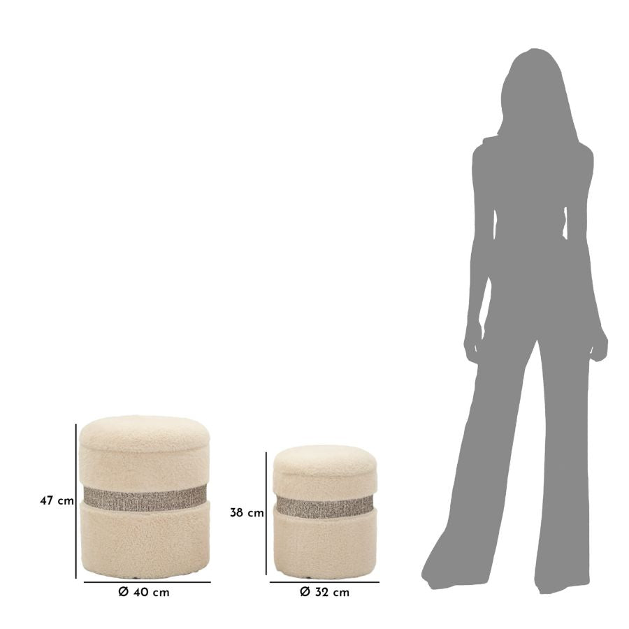 Pufe com Recipiente Saint-Moritz Creme Conjunto 2 Un. Cm ø 40x47-32x38