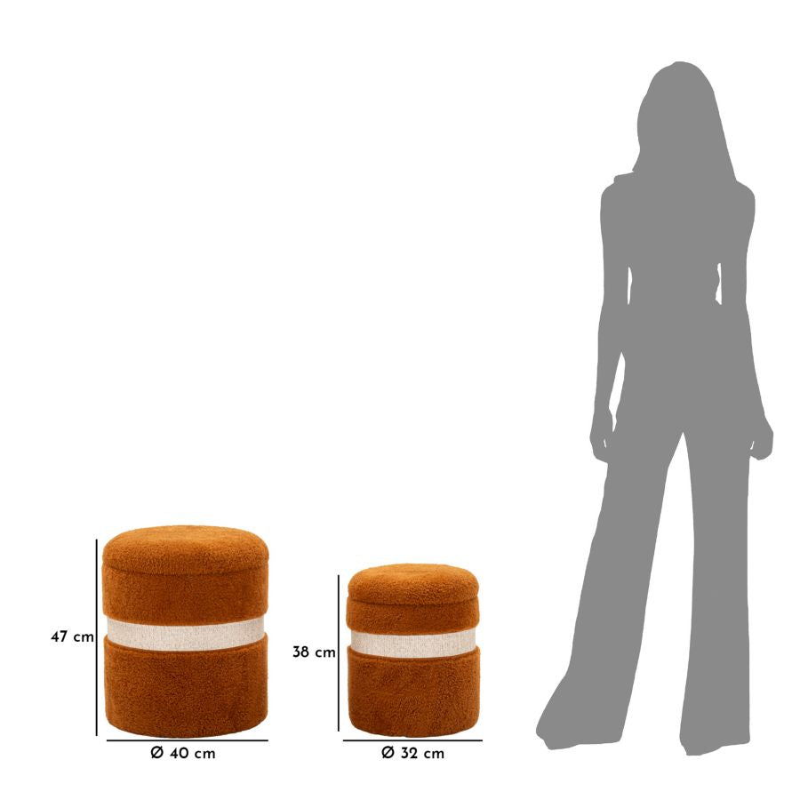 Pufe com Recipiente Saint-Moritz Marrone Conjunto 2 Un. Cm ø 40x47-32x38