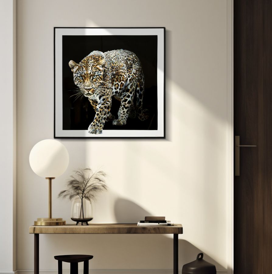 Pintura Sobre Tela Lacado Giaguaro com Moldura -B- Cm 82x4x82