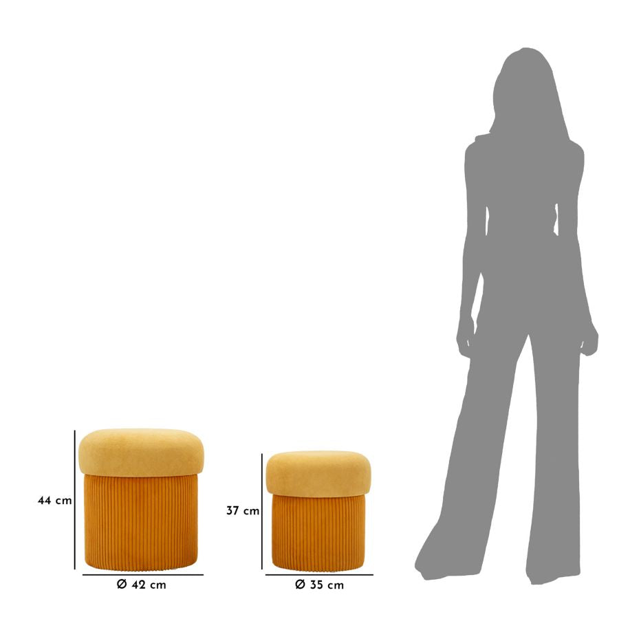 Pufe com Recipiente Aspen Senape Conjunto 2 Un. Cm ø 42x44-35x37