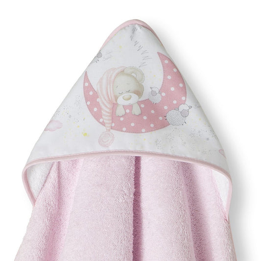 Toalha de banho 100X100 Algodão Bear Sleeping Rosa Interbaby