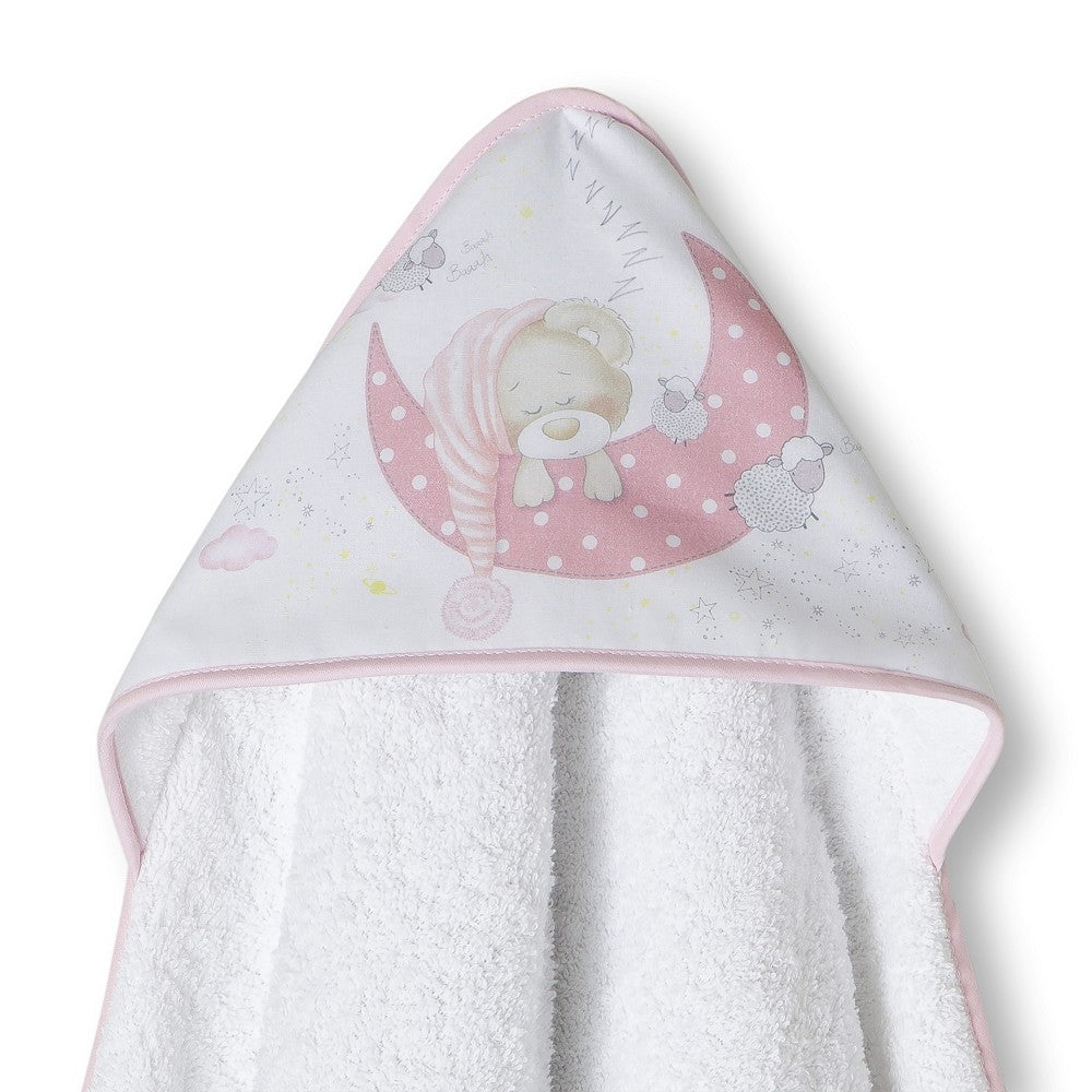 Toalha de banho 100X100 Algodão Bear Sleeping Rosa  Interbaby