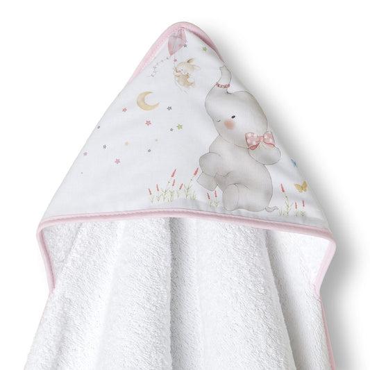 Toalha de banho 100X100 Algodão Elefante Rosa Interbaby
