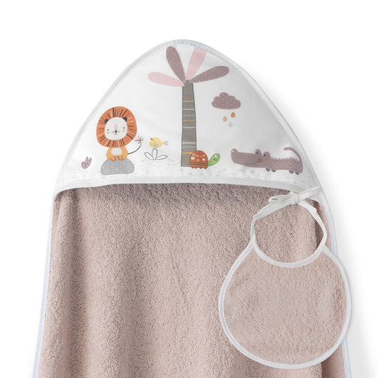 Toalha de banho 100X100 Algodão + Babete Leon Palmera Rosa Escuro  Interbaby