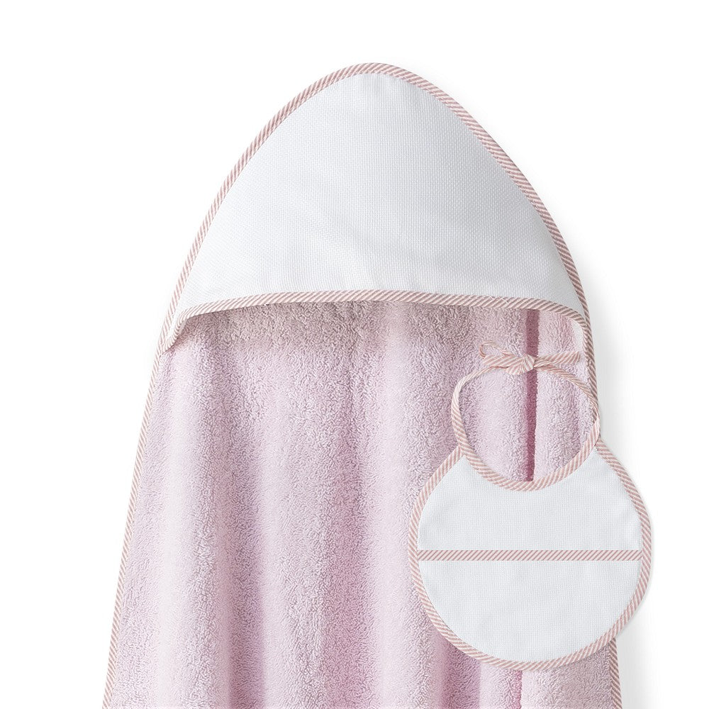Toalha de banho 100X100 Algodão + Babete Punto De Cruz Rosa Interbaby