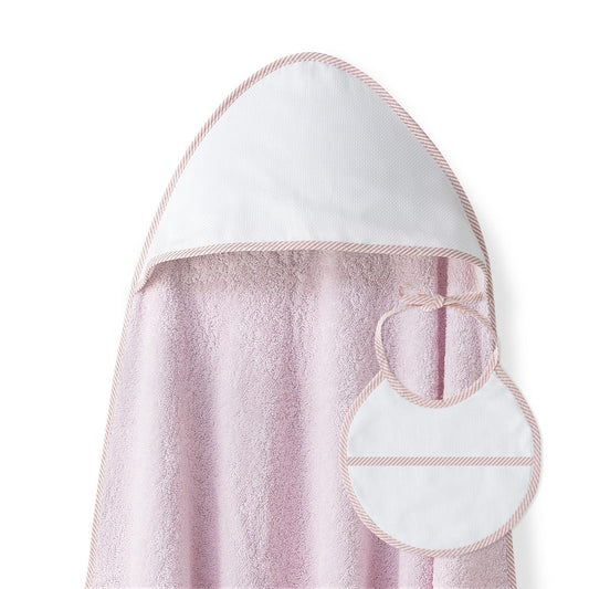 Toalha de banho 100X100 Algodão + Babete Punto De Cruz Rosa Interbaby