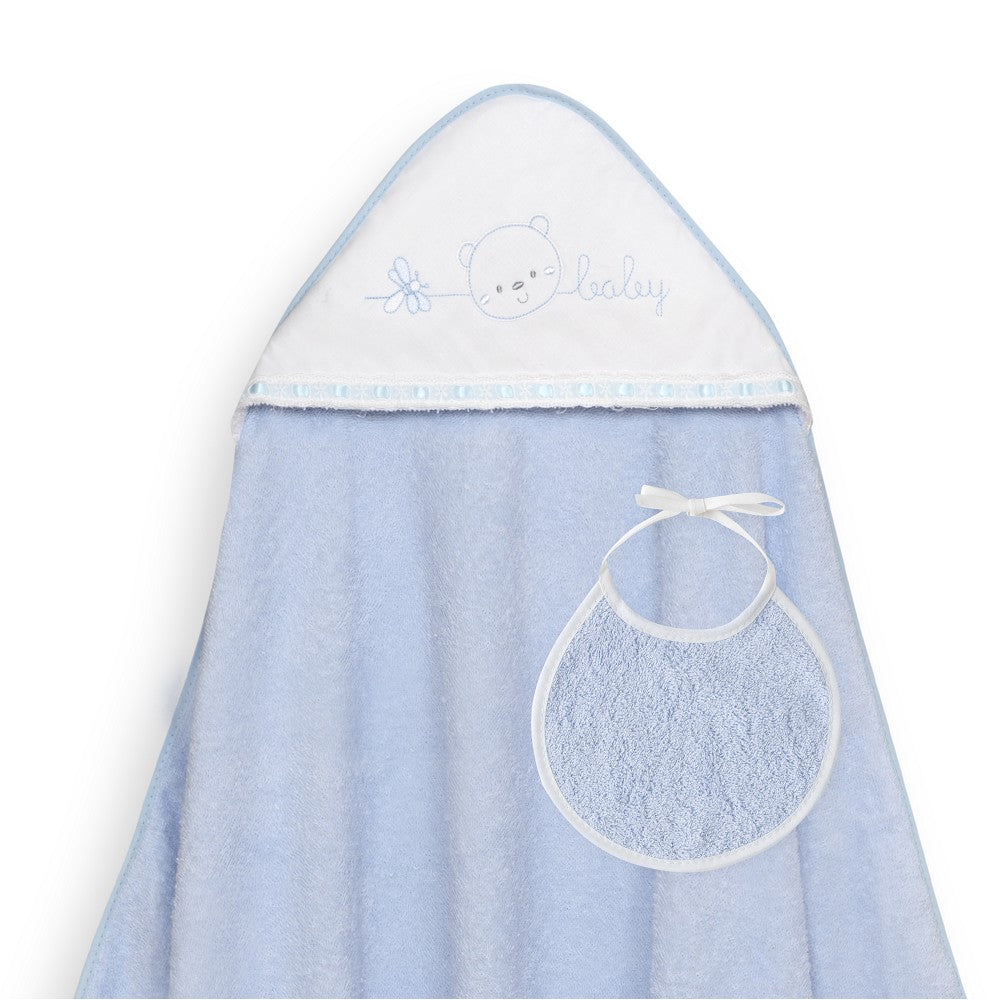 Toalha de banho 100X100 + Babete Cara Osito Baby Pasacinta Azul  Interbaby