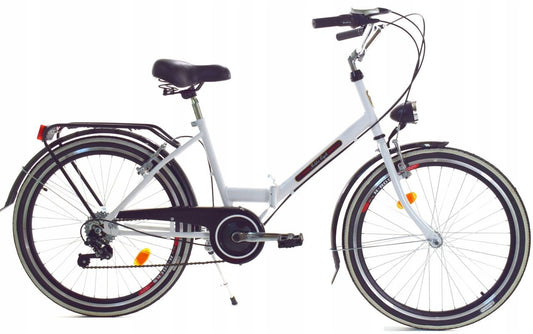 Bicicleta dobrável 24 polegadas 6 velocidades branco e preto