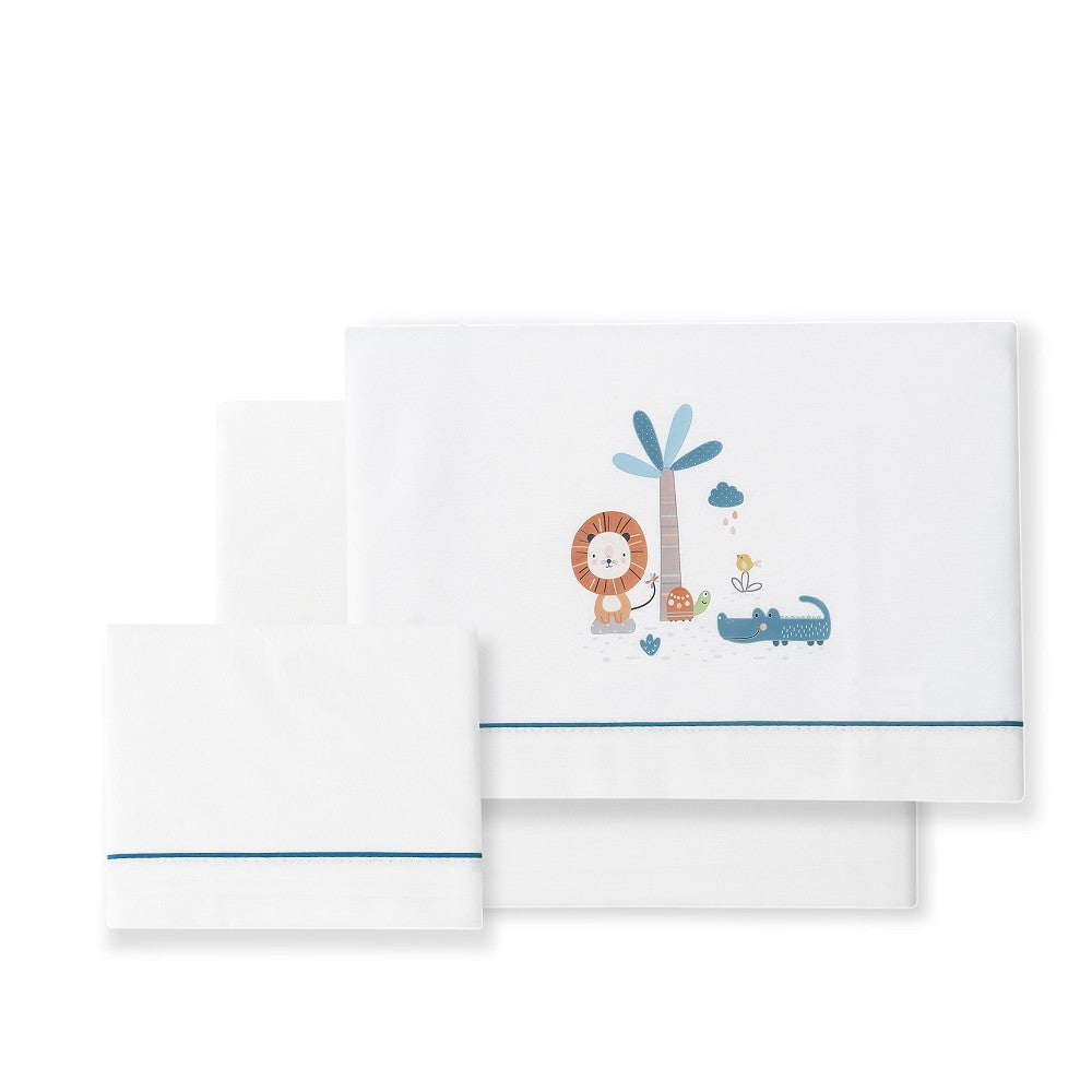 Jogo 3Pcs Cadeira Passeio(Lençol106X72+Lençol.80X40X7+Almofada38X25+Chupetera)Algodão Leon Petrola Interbaby