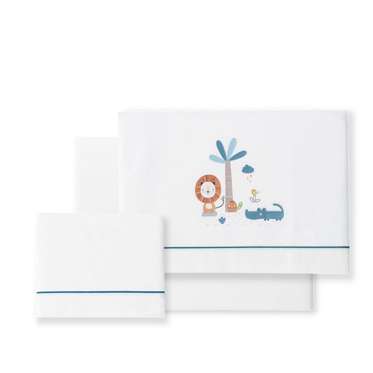 Jogo 3Pcs Cadeira Passeio(Lençol106X72+Lençol.80X40X7+Almofada38X25+Chupetera)Algodão Leon Petrola Interbaby